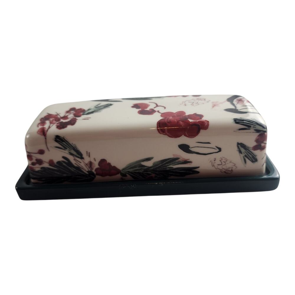 Anthropologie Holly & Pear Covered Butter Dish Glazed Stoneware